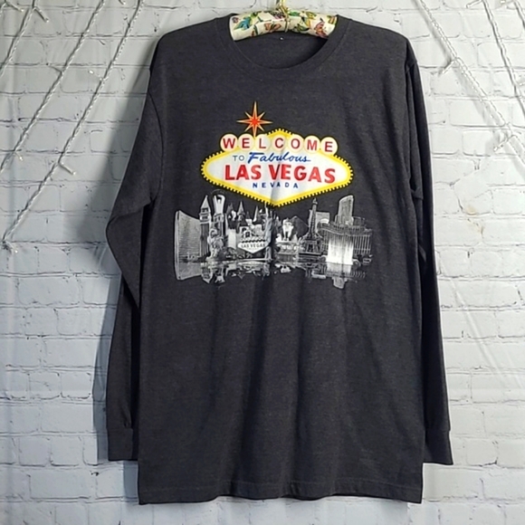 Las Vegas Strip Nevada Casual Gray Graphic Print Long Sleeve Tee Men's Size 2XL - Picture 11 of 17